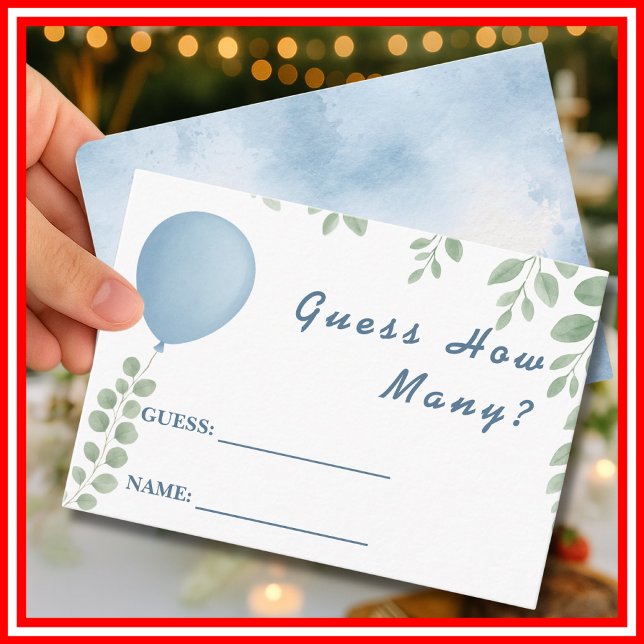 Guess How Many Baby Shower Game Balloon Eucalyptus Enclosure Card (Creator Uploaded)