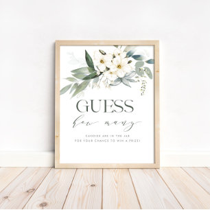 Guess How Many Baby Shower Game Sign Floral Leaves