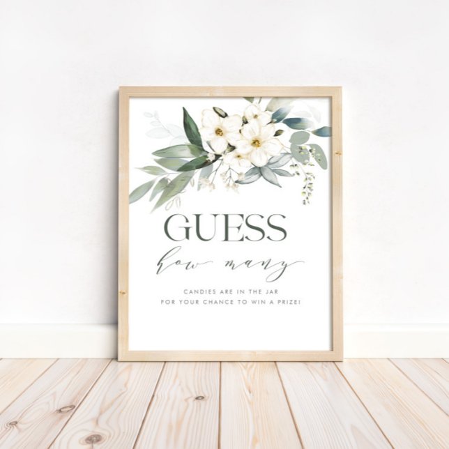 Guess How Many Baby Shower Game Sign Floral Leaves (Creator Uploaded)