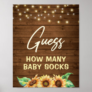 Guess How Many Baby Socks Rustic Sunflower Shower Poster