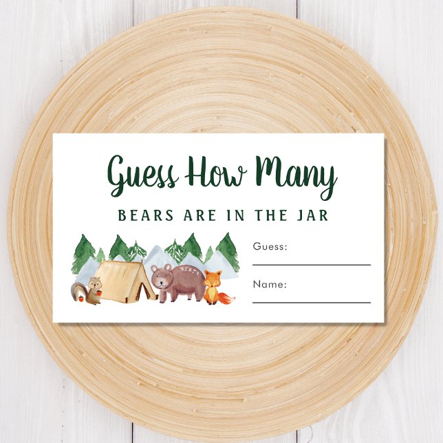 Guess How Many Bears Woodland Baby Shower Game Enclosure Card (Creator Uploaded)