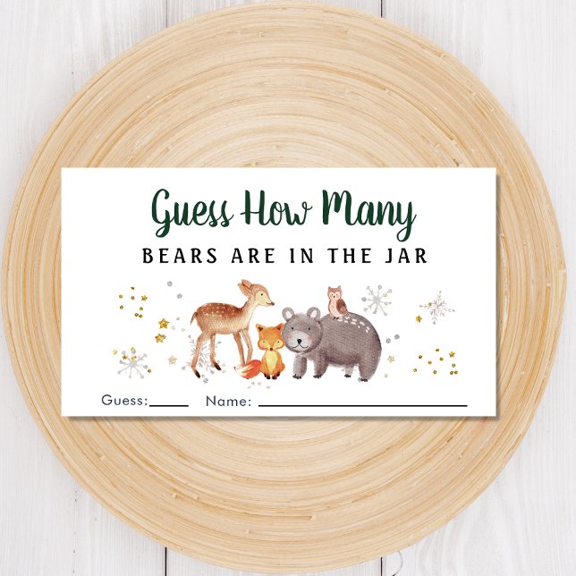 Guess How Many Bears Woodland Baby Shower Game Enclosure Card (Creator Uploaded)