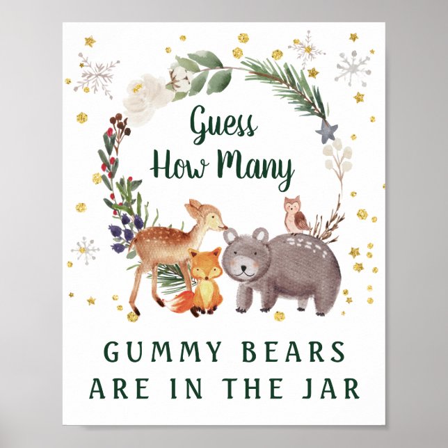 Guess How Many Bears Woodland Baby Shower Game Poster (Front)