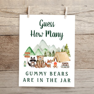 Guess How Many Bears Woodland Baby Shower Game Poster