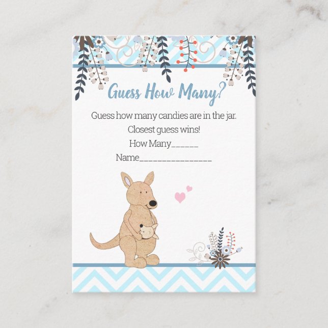 Guess How Many Blue Kangaroo Boho Baby Shower Game Enclosure Card (Front)