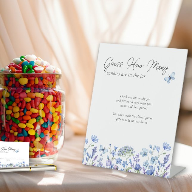 Guess How Many Blue Wildflowers Shower Game Sign (Guess How Many game sign (matching cards available) from my Blue Wildflower Bridal Shower Collection)