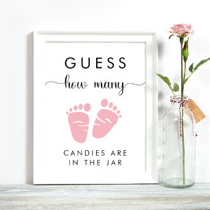 Guess How Many Candies Baby Girl Shower Game Poster