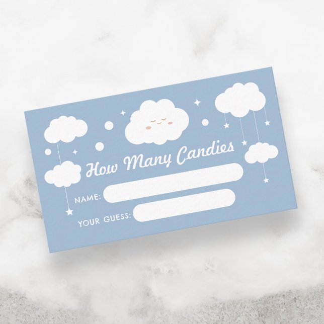 Guess How Many Candies Blue Cloud Baby Shower Game Enclosure Card (Creator Uploaded)