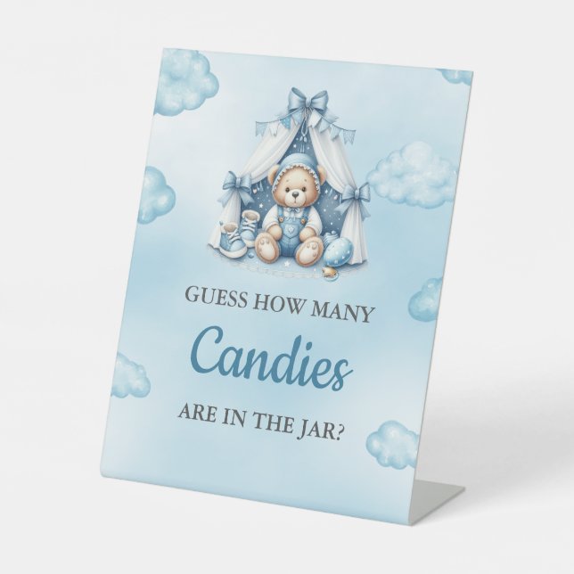 Guess How Many Candies Game Teddy Bear In Tent Pedestal Sign (Front)