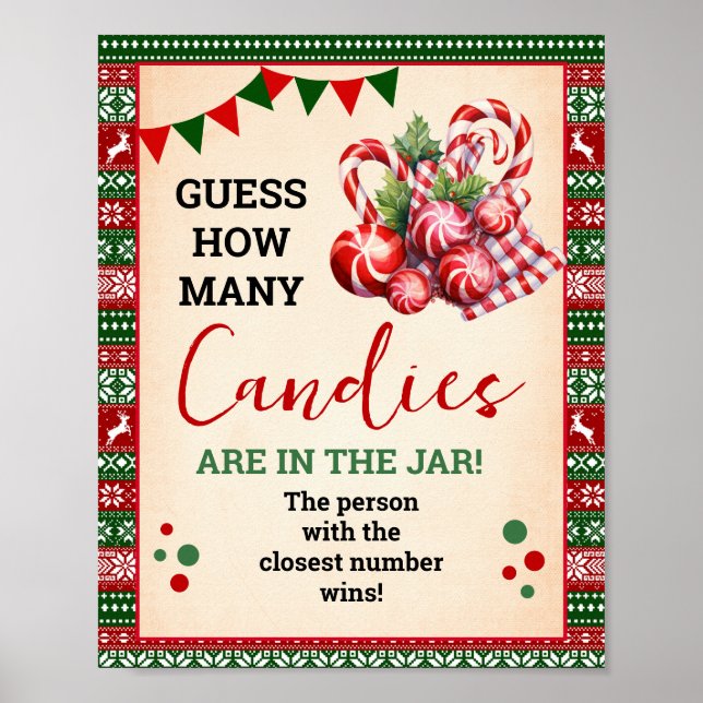 Guess How Many Candies Game Ugly Sweater Sign (Front)