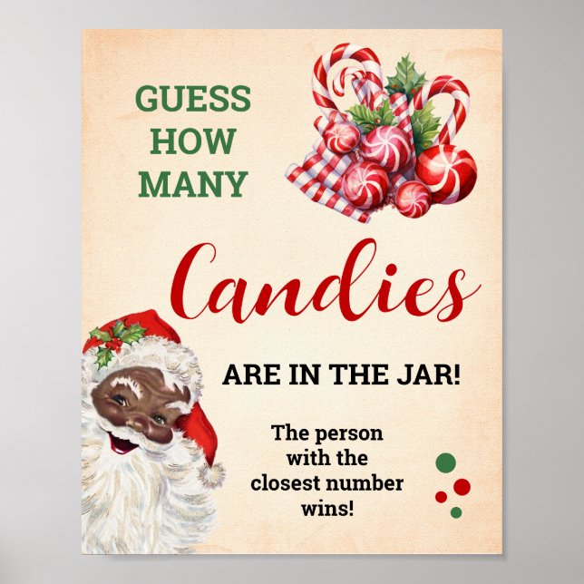 Guess How Many Candies Santa Christmas Game Sign (Front)