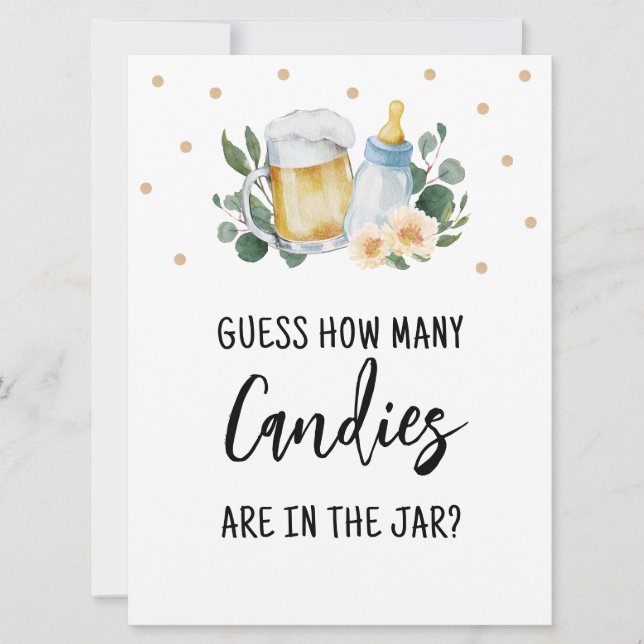 Guess How Many Candies Sign Baby Is Brewing Game Invitation (Front)