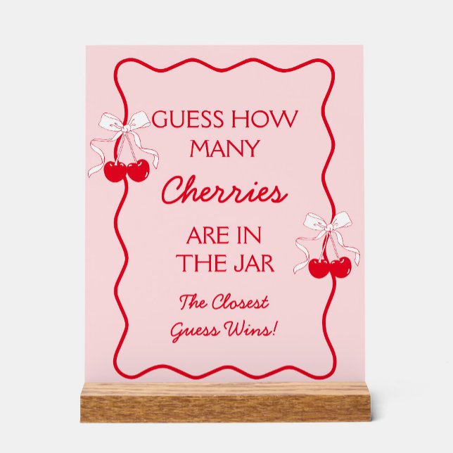 Guess How Many Cherry Baby Shower Game Acrylic Sign (Creator Uploaded)
