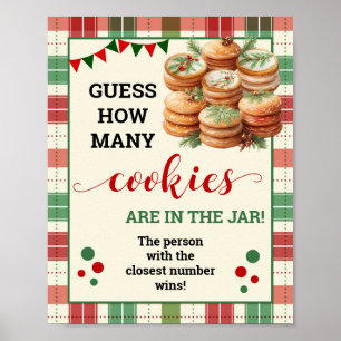 Guess How Many Cookies Game Christmas Plaid Sign