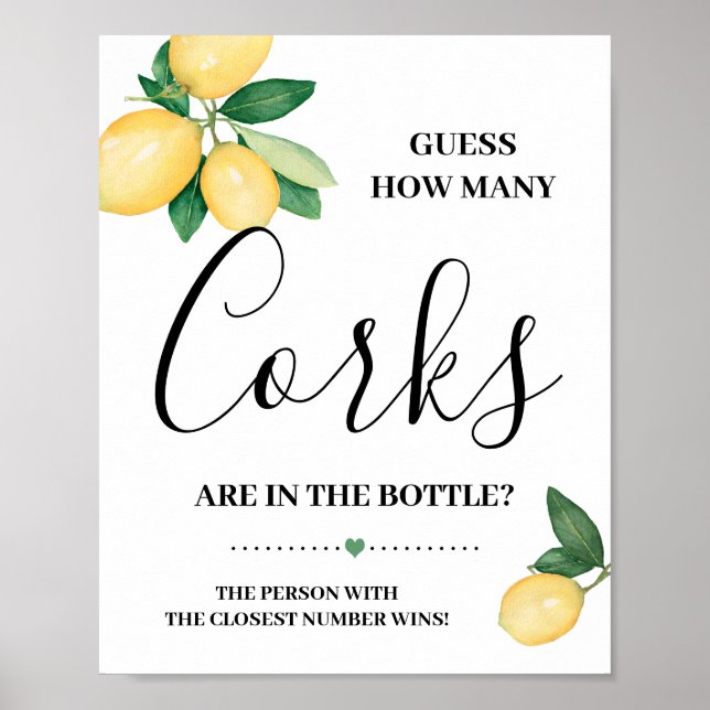 Guess How Many Corks Lemons Shower Game Sign (Front)