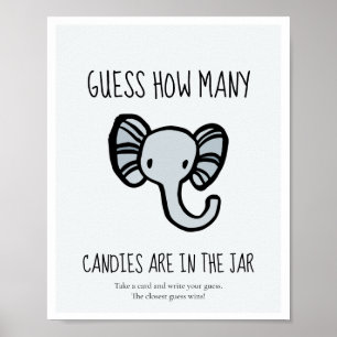 Guess how many Cute blue elephant Baby shower game Poster