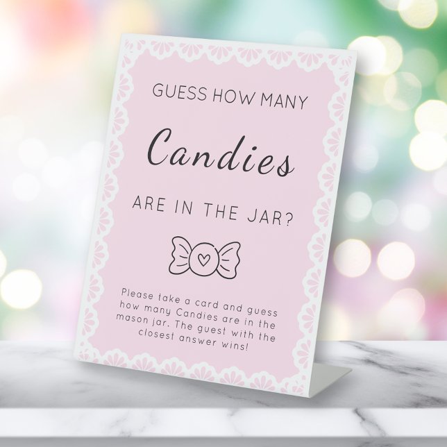Guess How Many Game Cielito Lindo Pink Baby Shower Pedestal Sign (Creator Uploaded)