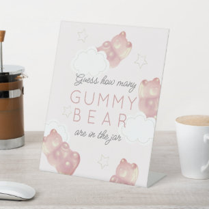 Guess How Many Gummy Bear Pink Baby Shower Pedestal Sign