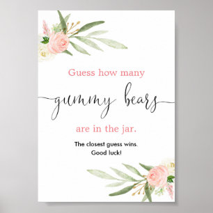 Guess how many gummy bears game pink gold greenery poster