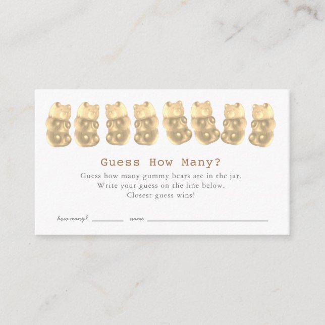 Guess How Many Gummy Bears Gold Baby Shower Game Enclosure Card (Front)