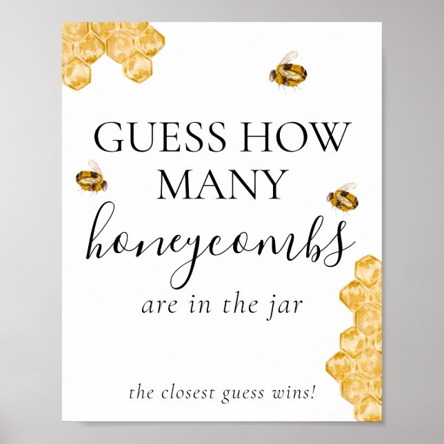 Guess How Many Honeycomb Bee Bridal Shower Game  Poster (Front)
