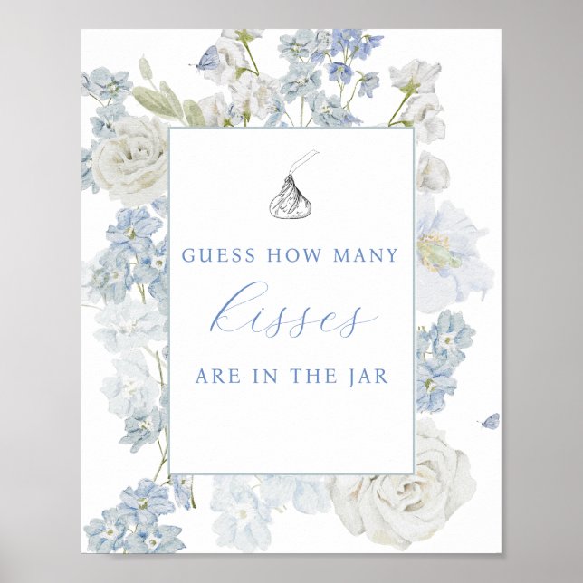 Guess How Many Kisses are in the Jar Blue Flowers Poster (Front)