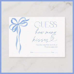 Guess How Many Kisses Blue Bow Bridal Shower Game Enclosure Card