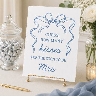 Guess How Many Kisses Blue Bow Bridal Shower Game Poster