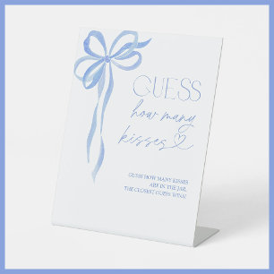 Guess How Many Kisses Blue Bow Bridal Shower Pedestal Sign