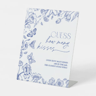 Guess How Many Kisses Blue Bridal Shower Game Pedestal Sign