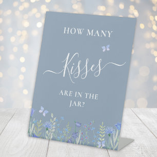 Guess How Many Kisses Blue Bridal Shower Pedestal Sign