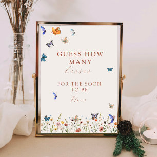 Guess How Many Kisses Bridal Shower Butterfly Game Poster