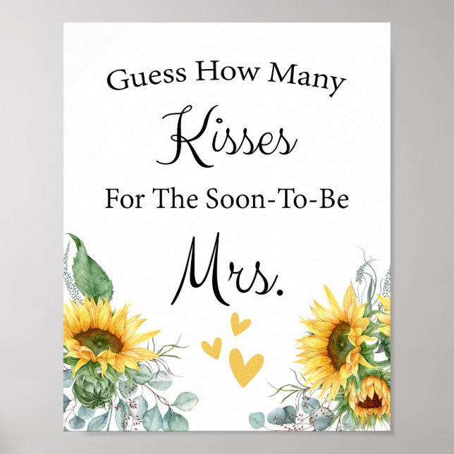 Guess How Many Kisses Bridal Shower Game Poster (Front)