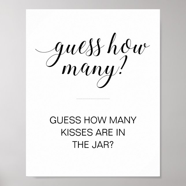 Guess How Many Kisses Bridal Shower Game Poster (Front)