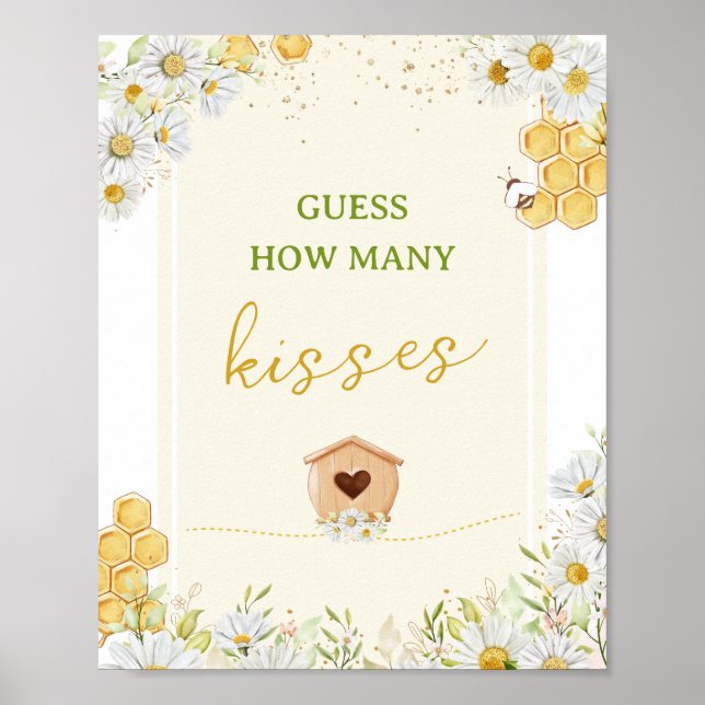 Guess How Many Kisses Bumblebee Honey Baby Shower Poster (Front)