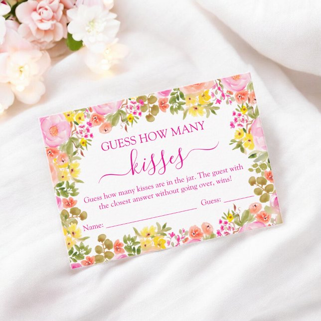 Guess How Many Kisses Floral Bridal Shower Game Enclosure Card (Guess How Many Kisses Floral Bridal Shower Game Enclosure Card)