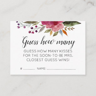 Guess How Many Kisses Flowers Bridal Shower Game Enclosure Card