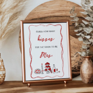 Guess How Many Kisses Italian Red Bridal Shower Poster