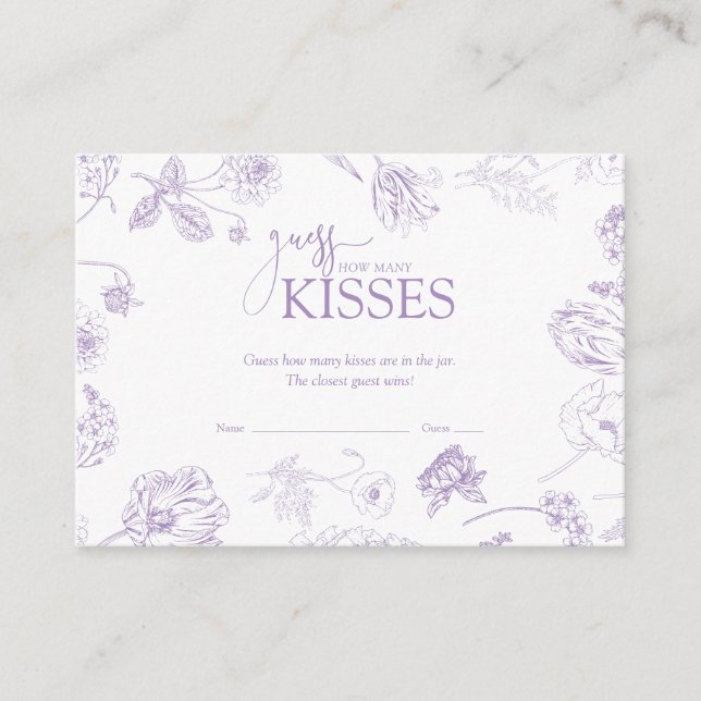 Guess How Many Kisses Lavender Bridal Shower Game Enclosure Card (Front)