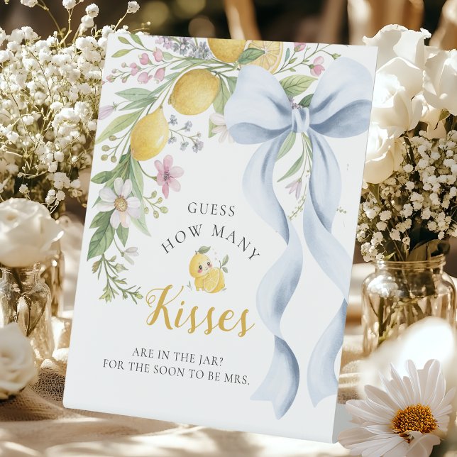 Guess How Many Kisses Main Squeeze Bridal Shower Pedestal Sign (Creator Uploaded)