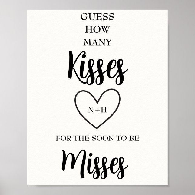 Guess how many Kisses Mrs. Bridal Shower Game Poster (Front)