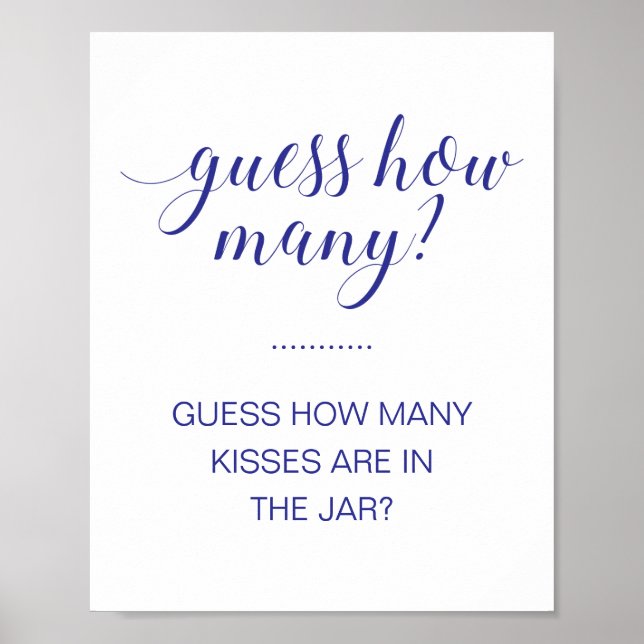 Guess How Many Kisses Navy Blue Bridal Shower Game Poster (Front)