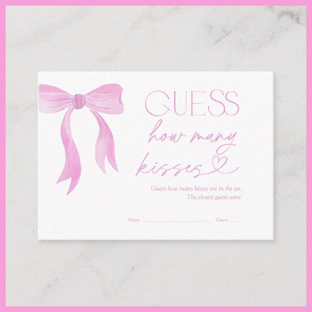 Guess How Many Kisses Pink Bow Bridal Shower Game Enclosure Card (Creator Uploaded)