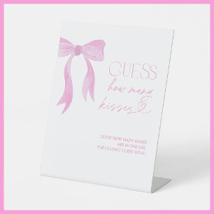 Guess How Many Kisses Pink Bow Bridal Shower Pedestal Sign