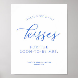 Guess How Many Kisses Royal Blue Shower Game Poster