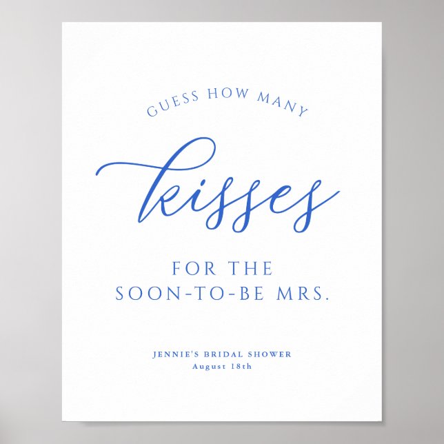  Guess How Many Kisses Royal Blue Shower Game Poster (Front)