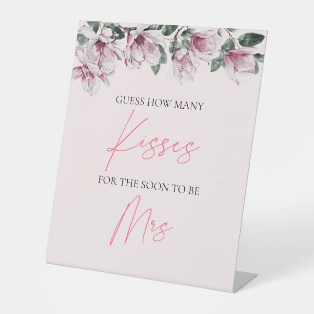 Guess How Many Kisses Sign | Pink Floral Bridal (Front)