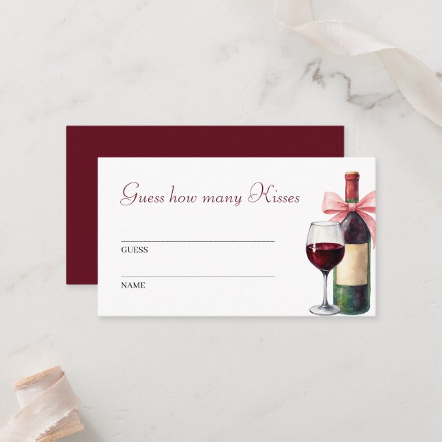 Guess How Many Kisses Wine Bridal Shower Game Place Card (Front/Back In Situ)