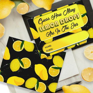 Guess How Many Lemon Drops Black Yellow Fun Game Enclosure Card
