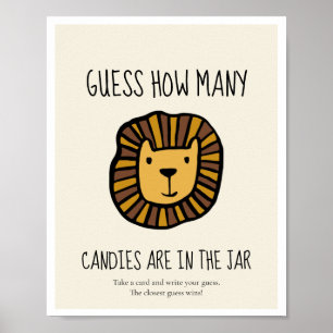 Guess how many Lion Baby shower game Poster